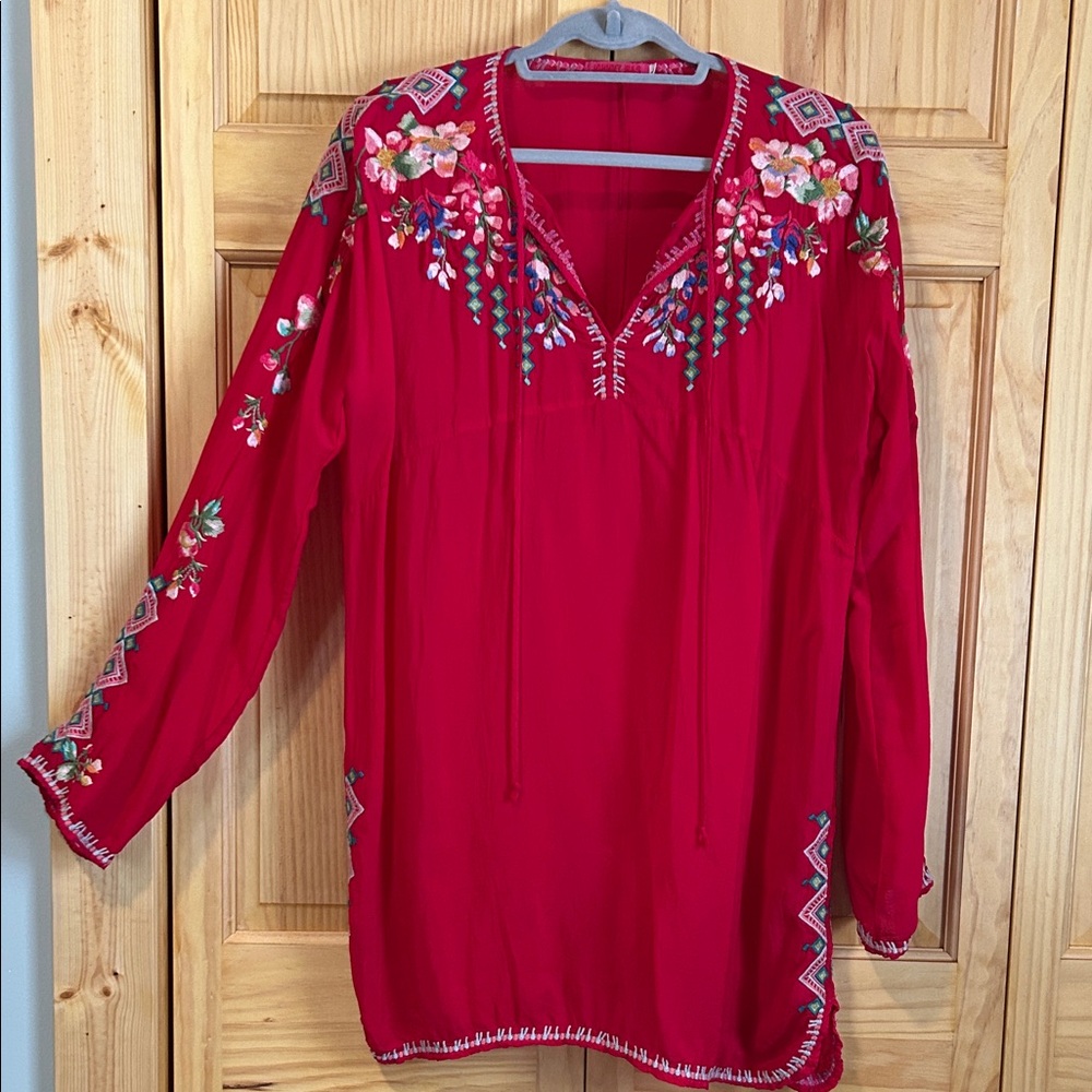 Johnny Was Red Embroidered Blouse